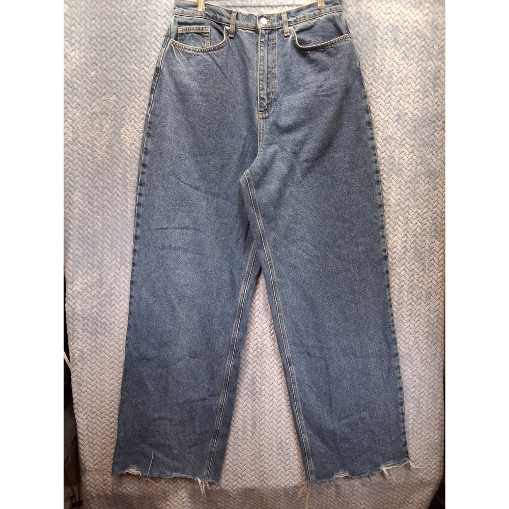 Khy Kylie Jenner Wide Leg High Rise Jeans Medium Wash Raw Hem Size 30